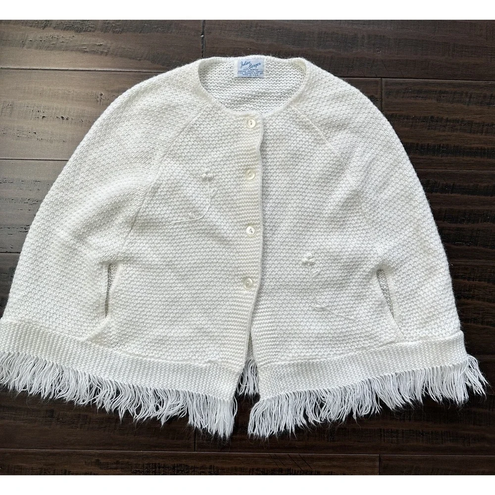 Julius Berger Shawl Girls Toddler One Size Knit Acrylic Vintage 50s Off White